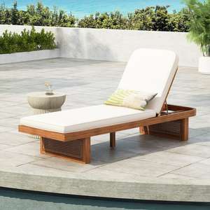 Chaise longue d'extérieur en teck moderne, minimaliste, pour patio, au bord de la piscine, pour se détendre - Product Image 1