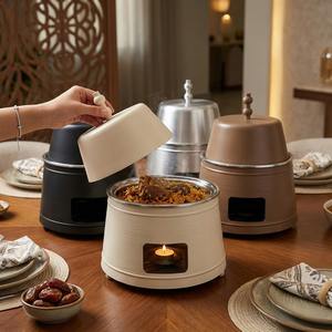 Réchaud alimentaire rond minimaliste en acier inoxydable avec finition mate pour fêtes à domicile modernes et restaurants de prestige - Product Image 2