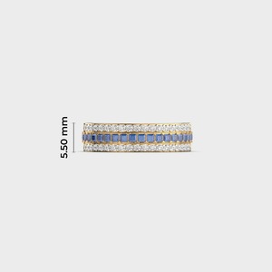 เครื่องประดับสั่งทำพิเศษ ทองคำแท้ 18K สีเหลืองทอง ประดับด้วยไพลินสีน้ำเงินธรรมชาติ เพชรแล็บ ทรงสามแถว แบบ Eternity สำหรับงานแต่งงาน ครบรอบแต่งงาน สามารถสวมซ้อนกันได้ - Product Image 5