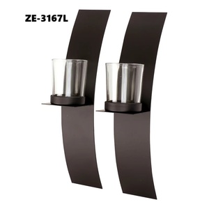 Ensemble de 2 porte-bougies muraux en métal ZE-3167L, design abstrait moderne, noir, rectangulaire, horizontal, pour espaces commerciaux, bureaux - Product Image 1