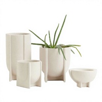 Pot de fleurs géométrique en grès beige, décoration moderne, pot en céramique avec support