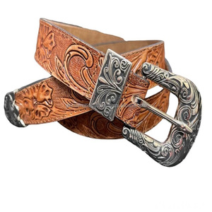 Stunning Genuine Leather <b>Tooled</b> <b>Belt</b> Hand Carved Floral Embossed Western Leather <b>Tooling</b> <b>Belt</b> for Men and Women - Product Image 4
