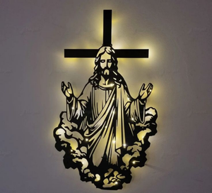 Décoration Silhouette Chrétienne Art Déco Rétroéclairée par LED |   Signalétique religieuse moderne : Portrait en métal rétroéclairé du Sacré-Cœur de Jésus - Product Image 6