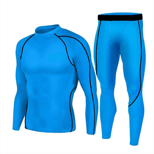 Ensemble de sport et yoga côtelé réversible pour homme, respirant, écologique, coupe-vent, à compression, 2 pièces, long, hiver, couleur unie - Product Image 1
