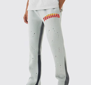 Pantalon de survêtement vintage en laine gris clair pour homme avec bande latérale droite et logo imprimé, taille mi-haute élastique, idéal pour l'automne - Product Image 1