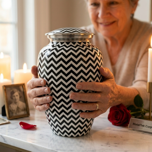 Hot Selling New Unique Black White Chevron Design Adult Cremation Urn Memorial <b>Keepsake</b> <b>Ashes</b> Funeral Decorative Jars Metal Urns - Product Image 3