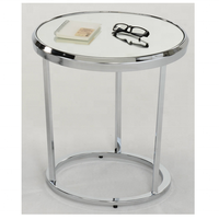 Table basse ronde de style moderne en chrome avec plateau en verre miroir et film anti-éclats pour salon