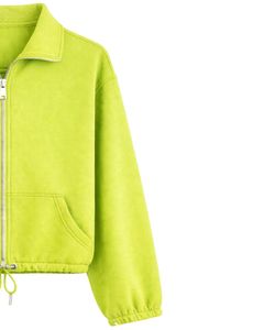 Sweat-shirt court zippé en molleton vert sarcelle pour femme, col polo, poches avant, ourlet à cordon réglable, décontracté, chaud, streetwear - Product Image 4