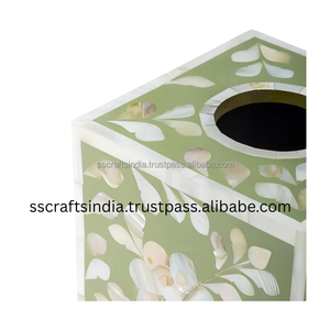 Boîte à mouchoirs carrée en nacre et incrustation d'os élégante faite à la main porte-mouchoirs décoratif pour le salon et la salle de bain - Product Image 4