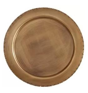 Food safe Round Gold Metal Charger Plate with Engraved Plant Pattern Handmade Glam Design for Party Table Setting charger plate - Product Image 3