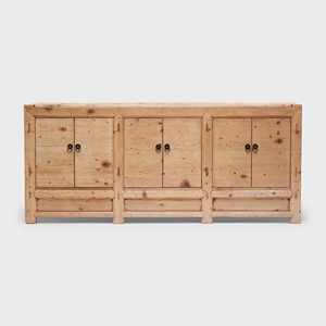 Buffet en bois de pin rustique de style mongol avec 6 portes et tiroirs - Product Image 1