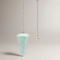 Pendentif en Amazonite de Qualité Supérieure, Forme Pointue Polie, Chaîne en Argent, Style Féerique, Feng Shui, Équilibrage des Chakras, Décoration d'Intérieur