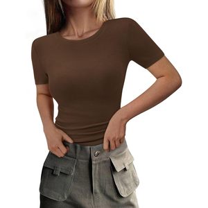 Camisetas Básicas de Moda Verano 2025 para Mujer, Cuello Redondo, Manga Corta, Tejido Acanalado, Ajuste Delgado, Estilo Casual, Top sin Mangas - Product Image 4