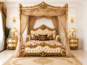 Cama con Dosel de Cuatro Postes Estilo Maharaja Majestuosa, Tallada a Mano en Madera de Teca, para Dormitorio Real, Fabricante y Exportador, en Oferta en EE. UU. - Product Image 2
