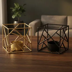 Support de bougie décoratif en métal moderne en forme de cube géométrique pour bougies chauffe-plat, idéal pour mariage, anniversaire, fête, centre de table à la maison - Product Image 6