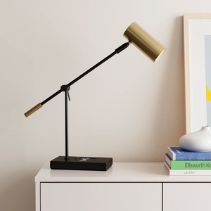 Elegant Gold Brass <b>Table</b> Lamp with <b>White</b> Fabric Shade for Living Room Accent - Product Image 1