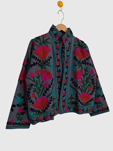 Veste à col mandarin brodée à la main avec des motifs floraux, manches longues, en coton, pour femmes, taille plus, style Prairie Chic, à porter au printemps - Product Image 4