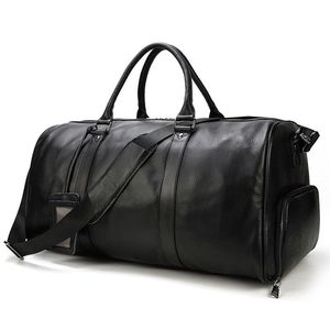 Sac de voyage week-end vintage en cuir unisexe avec fermeture éclair, grande capacité, sangle réglable, noir, pour la gym et les voyages quotidiens - Product Image 1