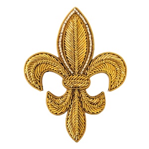 Meilleurs badges à coudre découpés en forme de fleur de lys dorée, taille 7,5 cm x 6 cm, fabriqués à la main, provenant d'un fournisseur indien de premier plan - Product Image 1