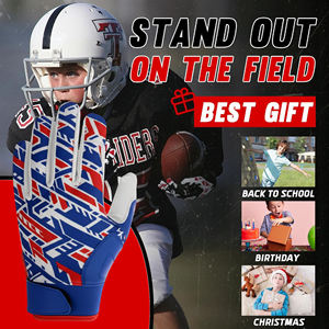 Red Blue White Pattern Outdoor Sports Gloves With Non Slip Palm For Football Use - Product Image 4