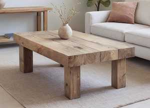 โต๊ะกาแฟไม้เนื้อแข็งทันสมัย พร้อมท็อปไม้ธรรมชาติหนา ขาเหลี่ยมแข็งแรง และพื้นผิวเรียบหรูสำหรับห้องนั่งเล่น - Product Image 2