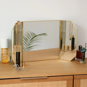 Home Decorative <b>Makeup</b> <b>Mirror</b> Tabletop Decoration Metal Border Gold Finished Desktop <b>Makeup</b> Clear <b>Mirror</b> Affordable Price - Product Image 1