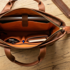 Classic Genuine Leather Briefcase Buckle Closure Durable Hard Bag Business Men's Unisex Satchel Shoulder Bags - Product Image 4