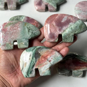 หินแจสเปอร์ยูนิคอร์นธรรมชาติแกะสลักรูปหมีซูนี งานฝีมือประณีต คริสตัลบำบัดคุณภาพเยี่ยม รูปปั้นสัตว์สำหรับตกแต่งและเป็นของขวัญ - Product Image 1