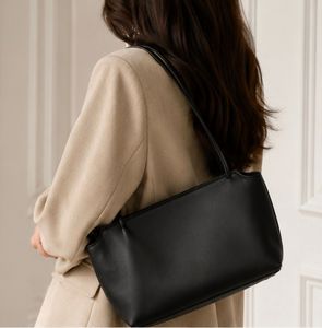 Women's Minimalist Genuine Leather Shoulder <b>Bag</b> <b>Black</b> Zip Closure Two <b>Straps</b> Daily Use - Product Image 2