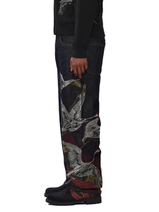 Jeans en denim selvedge noir personnalisé de haute qualité, coupe droite, style streetwear hip-hop, OEM ODM, coton, pour hommes - Product Image 3