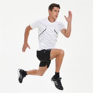 Men's White Crew Neck T-<b>Shirt</b> Black Shorts 2 Piece Running Set Quick Dry Polyester Sportswear <b>Geometric</b> Pattern Summer - Product Image 2