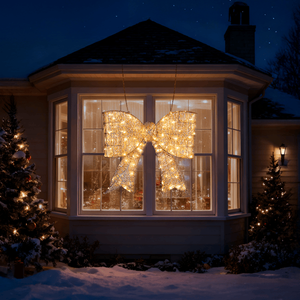 Fiocco Gigante Natalizio Pre-Illuminato per Esterni con 124 Luci LED Bianco Caldo, Struttura in Metallo Illuminata per Decorazione Porta d'Ingresso/Cancello - Product Image 5