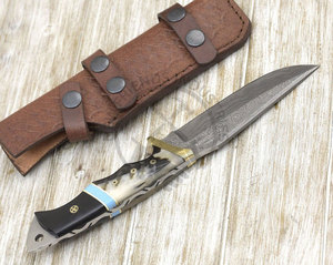 Couteau de chasse Bowie en acier Damas 1095 à haute teneur en carbone et alliage 15N20 de 10 pouces - Lame fixe, ambidextre, forgé à la main, couteau de survie et de camping - Product Image 6