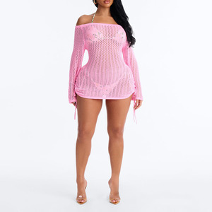 Nuevo Vestido Corto de Punto para Mujer, Color Rosa Natural, a la Moda, Sexy, de Manga Larga, Hasta la Rodilla, para Invierno - Product Image 4