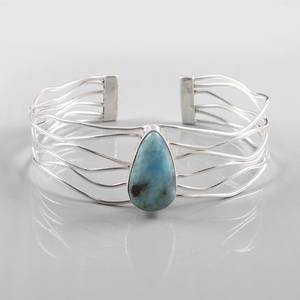 Natural Larimar Cuff Bangle Alloy Handmade <b>Adjustable</b> <b>Bracelet</b> Gemstone Jewelry Unisex Luxury Gold Plated Gift - Product Image 3