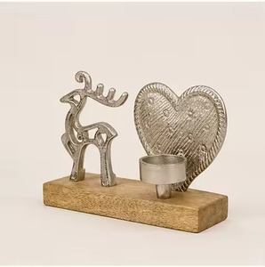 Wooden <b>Christmas</b> <b>Tree</b> Tea Light Holder with Metal Star <b>Top</b> for Holiday Home Decoration - Product Image 5