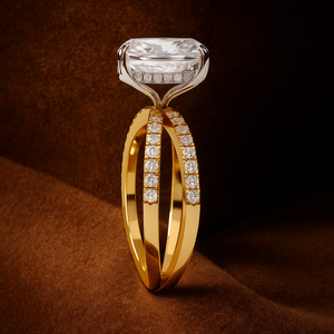 Joyería Fina, Anillo de Compromiso y Boda de Oro Sólido de 14K y 18K con Diamante Cultivado en Laboratorio de Corte Radiante, Claridad VVS, Joyería Personalizada de Doble Banda - Product Image 4