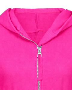 Sudadera con capucha corta rosa intenso para mujer, ajustada, de manga larga, de algodón y forro polar, estilo casual urbano, con logo personalizado, de fábrica ODM - Product Image 6