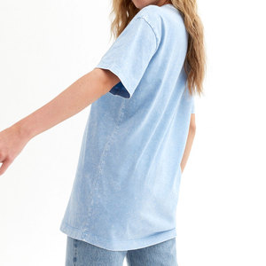 High Quality <b>Acid</b> Washed Plain Dyed Women's Vintage T-Shirts <b>Drop</b> Shoulder Short Sleeve Casual Streetwear 100% Cotton - Product Image 4