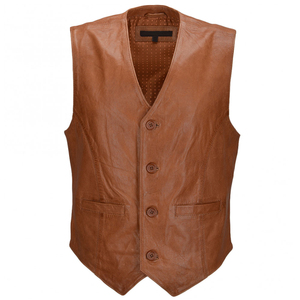 Best Customized Waterproof Winter Men Leather Vest with Button Detail OEM Service Genuine Leather Zipper Closure Outerwear - Product Image 1