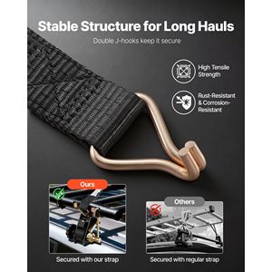 Sangles à cliquet robustes pour échelle à tube noir 1,87-2, 1,5 po de large x 7,4 pi de long, double crochets en J, capacité de charge de 500 lb, lot de 4 - Product Image 5