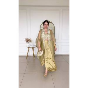 Lehenga Saree Dorado de Talla Única para Mujer, Diseño RTC, Listo para Usar, para Bodas y Fiestas - Product Image 4
