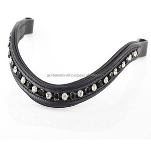 Banda de cuero para cejas de caballo con incrustaciones de cristales en blanco y negro acolchada con forma de onda personalizada - Product Image 4
