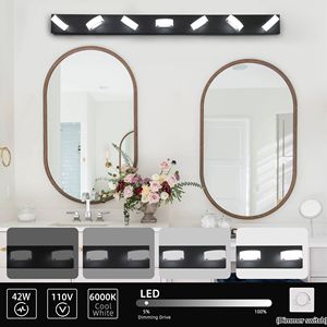 Lampada da parete moderna a LED da 52 pollici con 7 paralumi in acrilico, dimmerabile, a risparmio energetico, finitura in ferro nero per bagno - Product Image 5