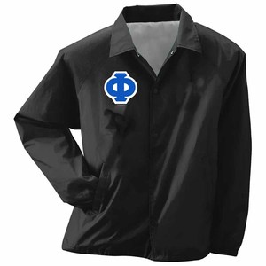 Phi | Beta | Sigma Black <b>Coach</b> Jacket Men's Casual Windbreaker With Front Logo Heat Transfer Printing Regular Fit Turn-down Coll - Product Image 1