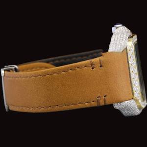 Export Quality Brown Leather Band Moissanite Diamond <b>Watch</b> with Crystal Studded & Blue Durable Quartz Movement White Gold <b>Watch</b> - Product Image 3