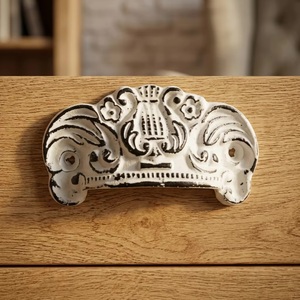 Traditional <b>Ceramic</b> Industrial Drawer Handle Flat Shape White Distressed Design for Dresser Cabinet Living Room Furniture - Product Image 1