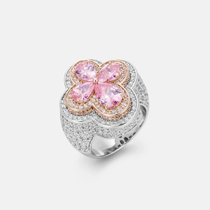 Flower <b>Cocktail</b> <b>Ring</b> Women's 925 silver <b>Gold</b> Rose Plated Moissanite Pave Setting Luxury Wedding Jewelry - Product Image 4