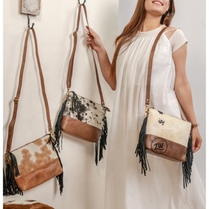 LW Handcrafted Vintage Dress Style Cowhide Fur <b>Sling</b> <b>Bag</b> Lady's Summer Fringe Leather Handbag Hand Leather <b>Bags</b> - Product Image 2