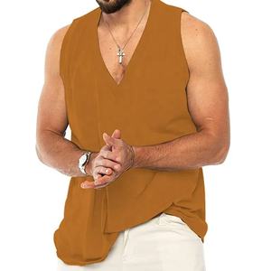 เสื้อกล้ามผู้ชายคอวีพิมพ์โลโก้,เสื้อแขนกุดยิมเสื้อออกกำลังกายชายหาด - Product Image 3